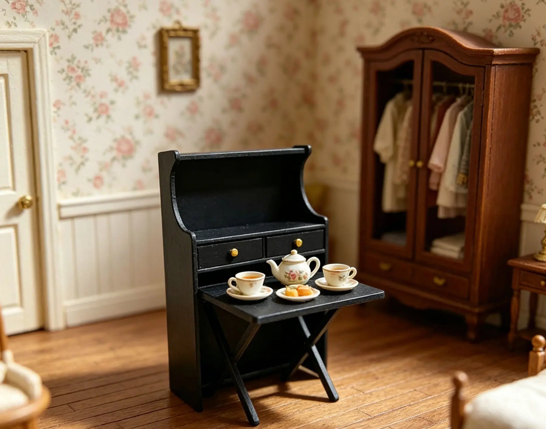 

Miniature European Foldable Secretary Desk, 1/12 Scale Dollhouse Storage Cabinet with Drawers, Furniture for Doll Scene