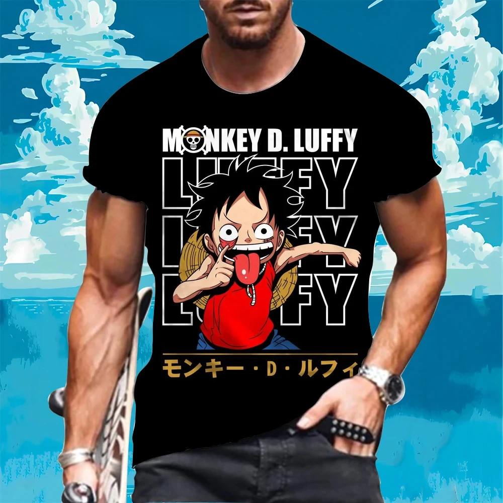 One Piece Men\'s T-Shirt Japanese Anime Luffy Print Cotton Tops Streetwear Fashion Manga Short Sleeve T Shirts Y2k Mens Clothing