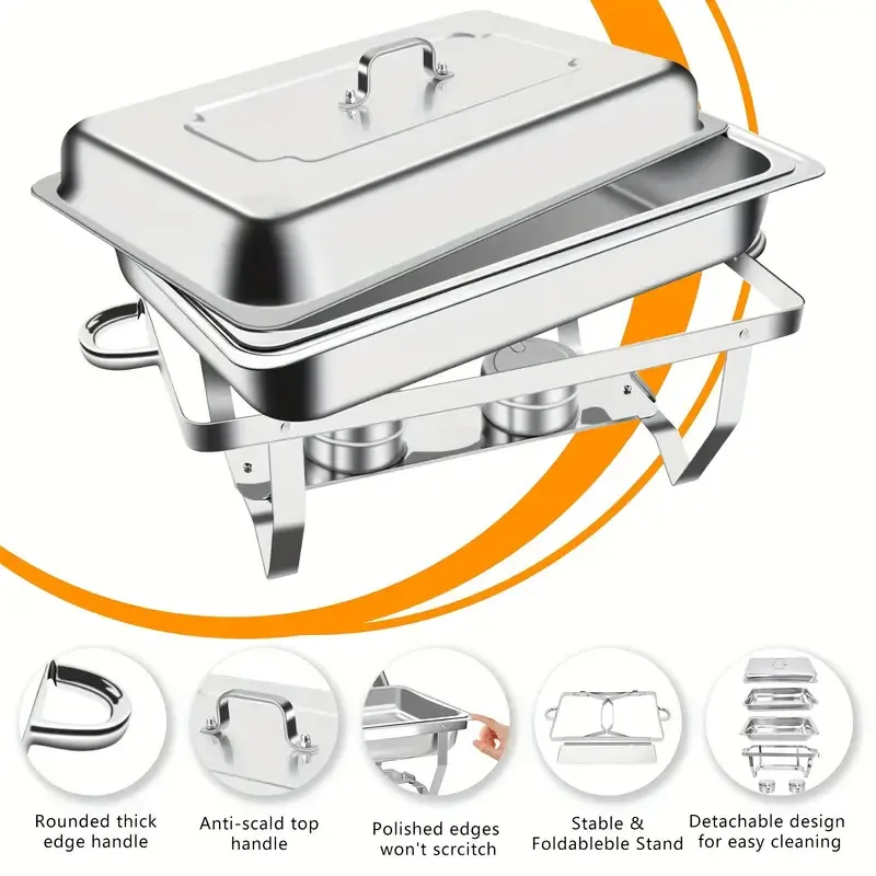 Rectangular Stainless Steel Chafing Dish Buffet Set Food Warmer Stove for Catering 11L Large Capacity Food Serving Equipment