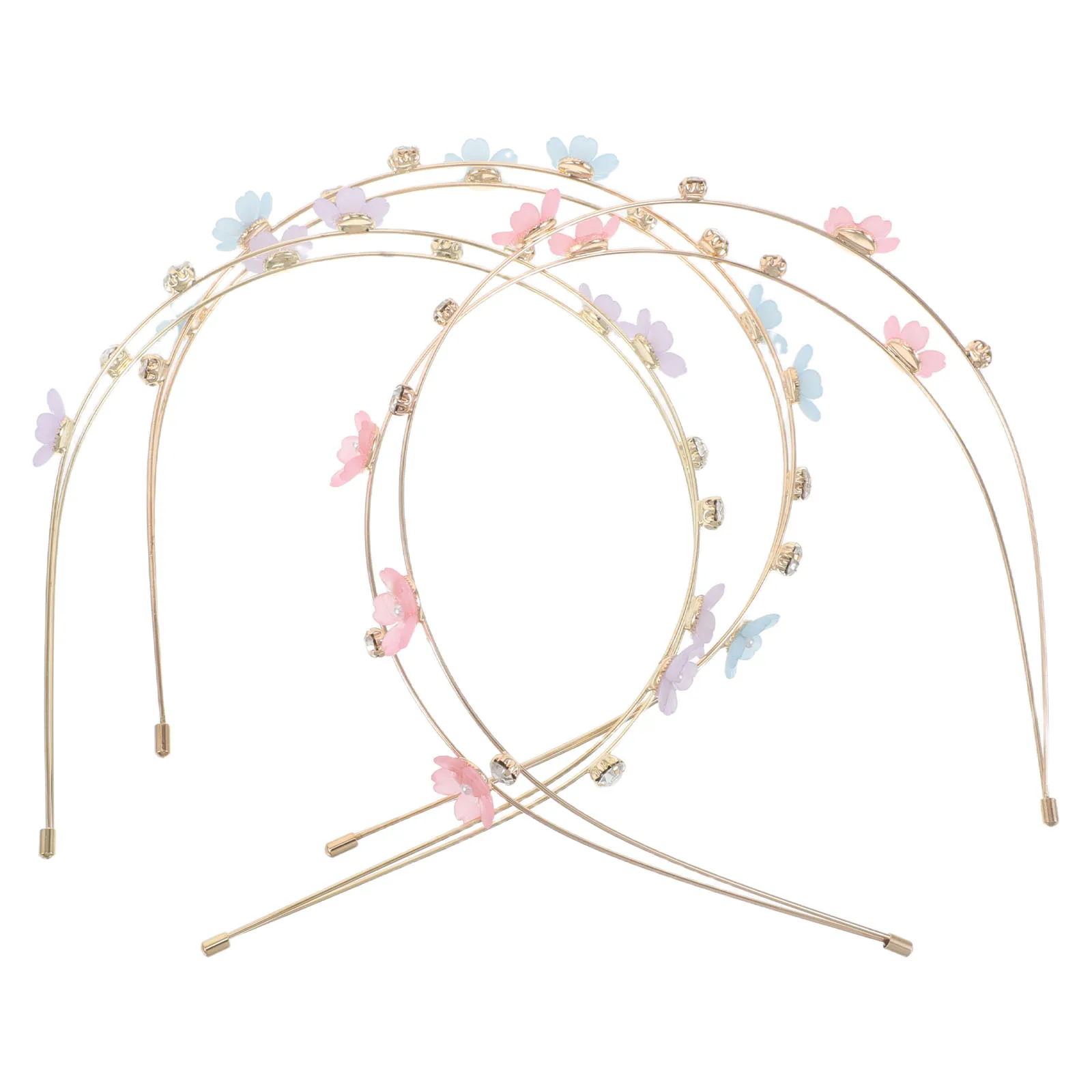 

3pcs Rhinestone Headbands Double Row Floral Sparkling Hair Accessories For Women Wedding Bridal Party Fashion Thin Lightweight