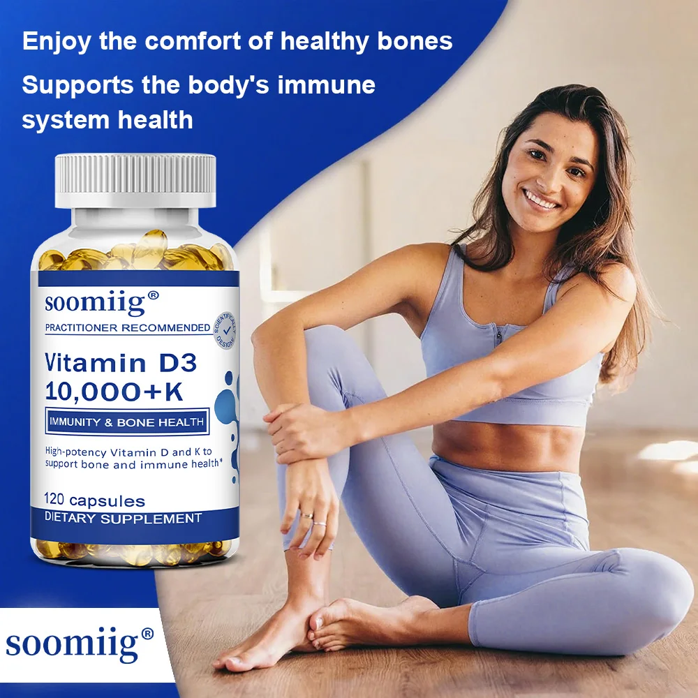 

Vitamin D3 + K, Vegan Vitamin D 10,000iu with Mk7 Vitamin K for Bone & Immune Support Supplement - Non-GMO, 120 Softgels