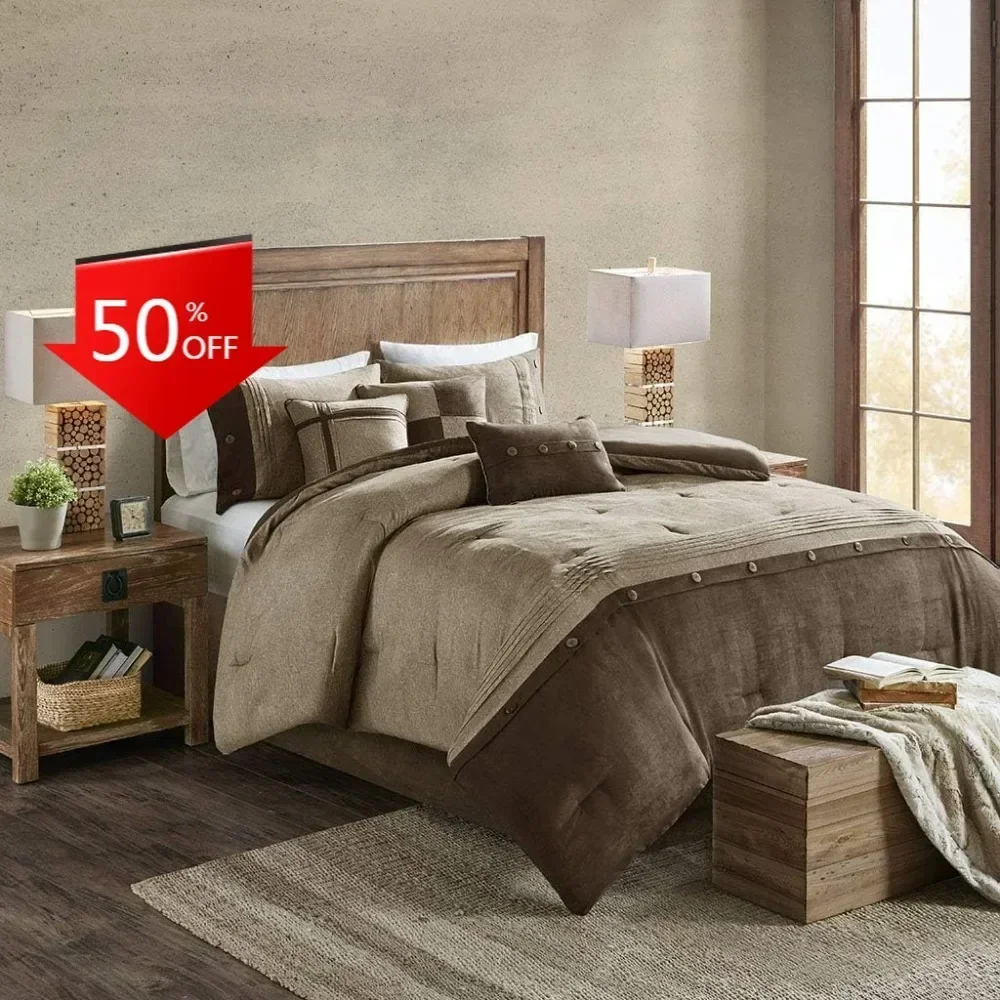 

Madison Park Boone Luxe Comforter Ensemble, Faux Suede Finish, Premium Year-Round Down-Alternative Bedding with Coordinated Sham