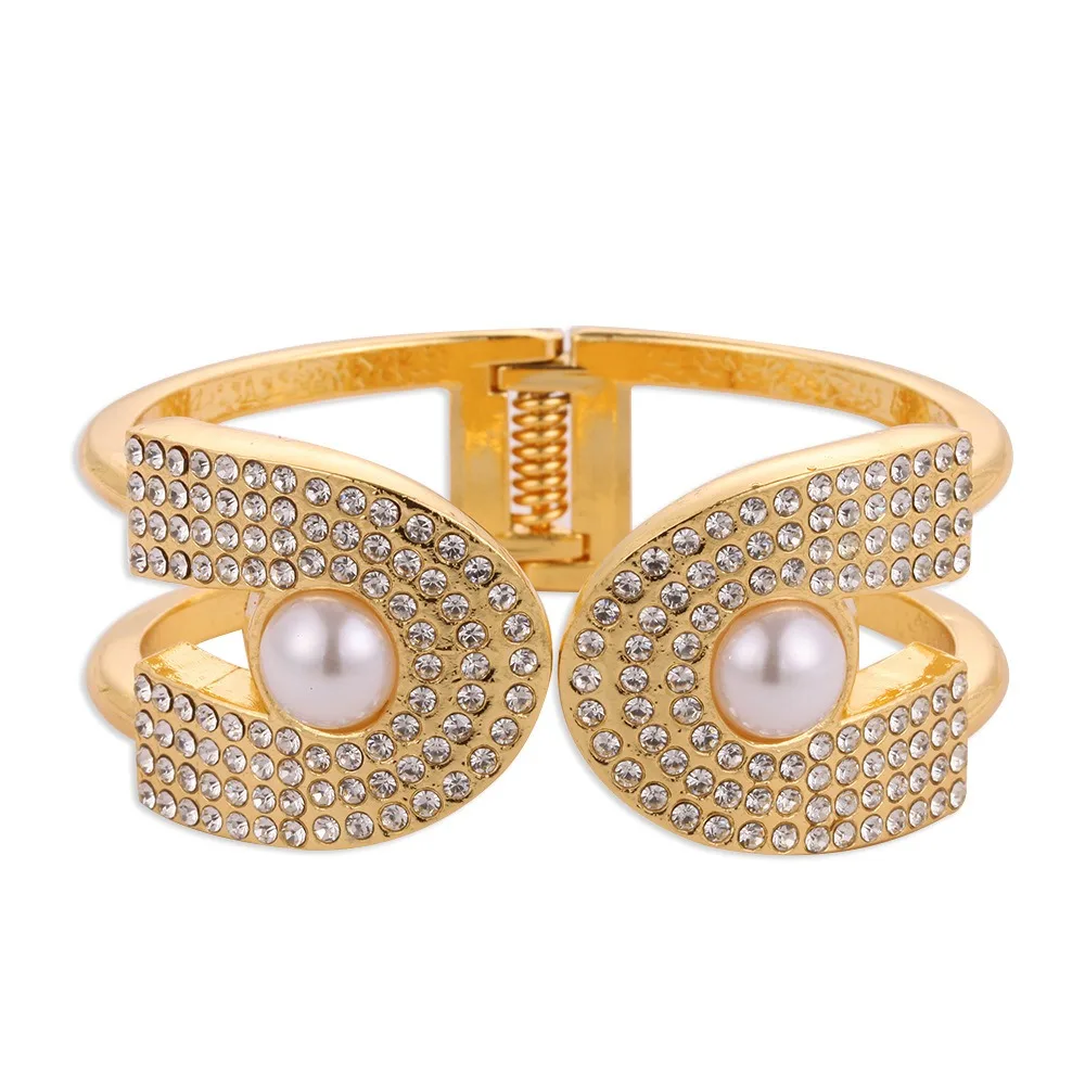 

Hip Hop Metal Wide Cuff Bangles Jewelry Gold Pearl Geometric Bracelet Accessories Decoration Curtain Buckle Girls