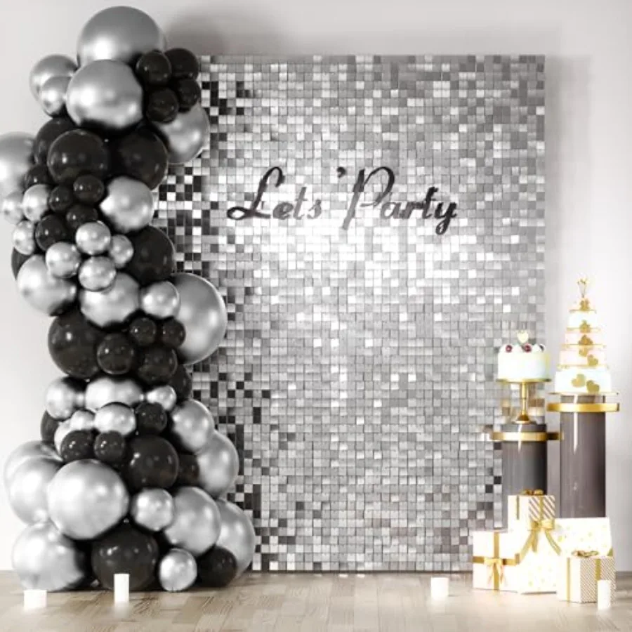 

Silver Shimmer Wall Backdrop, 24PCS Square Sequin Panel for Birthday, Anniversary, Wedding, Graduation Bachelorette Party Decor