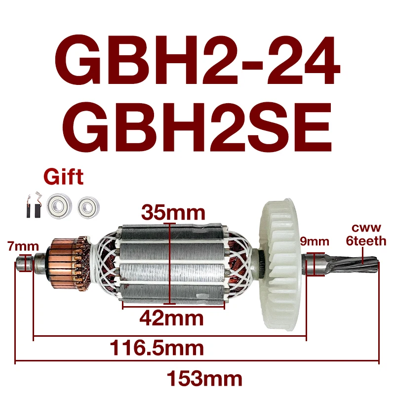 AC220-240V Anker Gereedschap Hamer Voor Bosch GBH2-24 Gbh2se 6 Tanden Anker Rotor Stator Spoel Vervangende Onderdelen