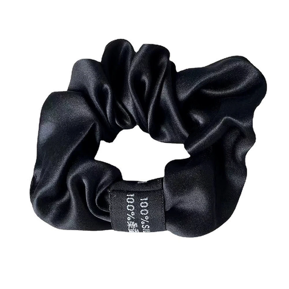 100% Pure Mulberry Silk Large Scrunchies Rubber Bands Hair Ties Gum Elastics Simple Pure Color for Women Girls 19 Momme 3.5CM