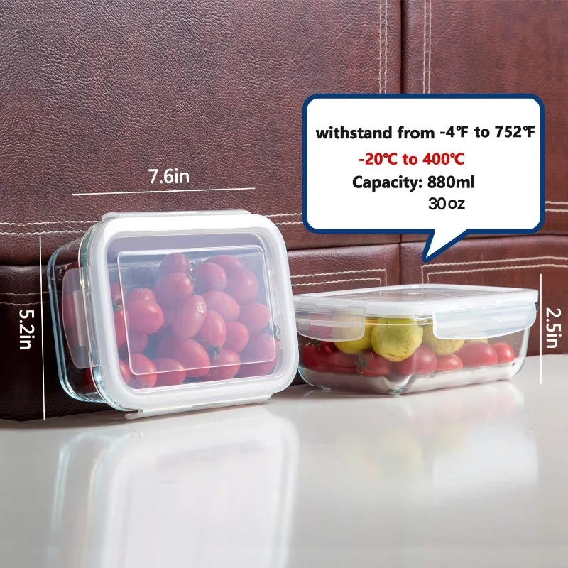 8 Pack Glass Food Storage , Meal Prep Containers, Airtight with Lids - BPA-Free & Leak Proof (8 lids & 8 Containers) 30oz