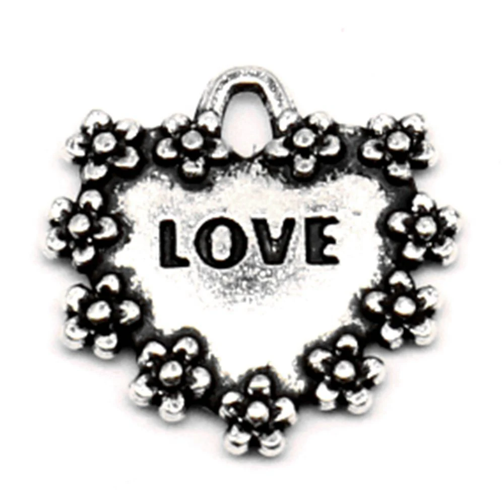 10pcs 17x17mm Love Heart Charms Couple Pendants Hobbies And Crafts Materials Jewellery Making Supplies Antique Silver Color