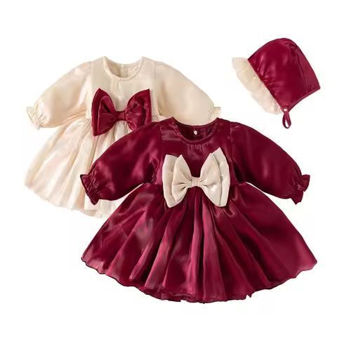 Big Bow Baby Girl Dress Spring Autumn Silks and Satins Party Evening Dress Princess Clothes