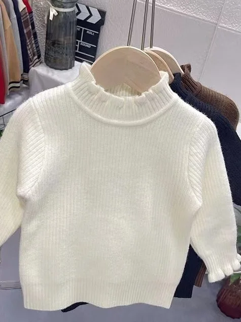 Suéter de Invierno para Niñas, ueso, de Forro Polar, Estilo Casual, Cuello Floral Cálido, Csa Base, Versión Coreana, Est...