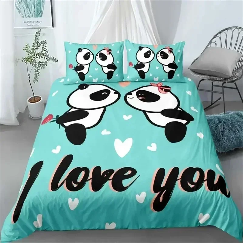 

Top Cute Panda Duvet Cover Cartoon Animal Bedding Set Microfiber Giant Panda Comforter Cover Twin Teen 3d Kawaii Bedroom