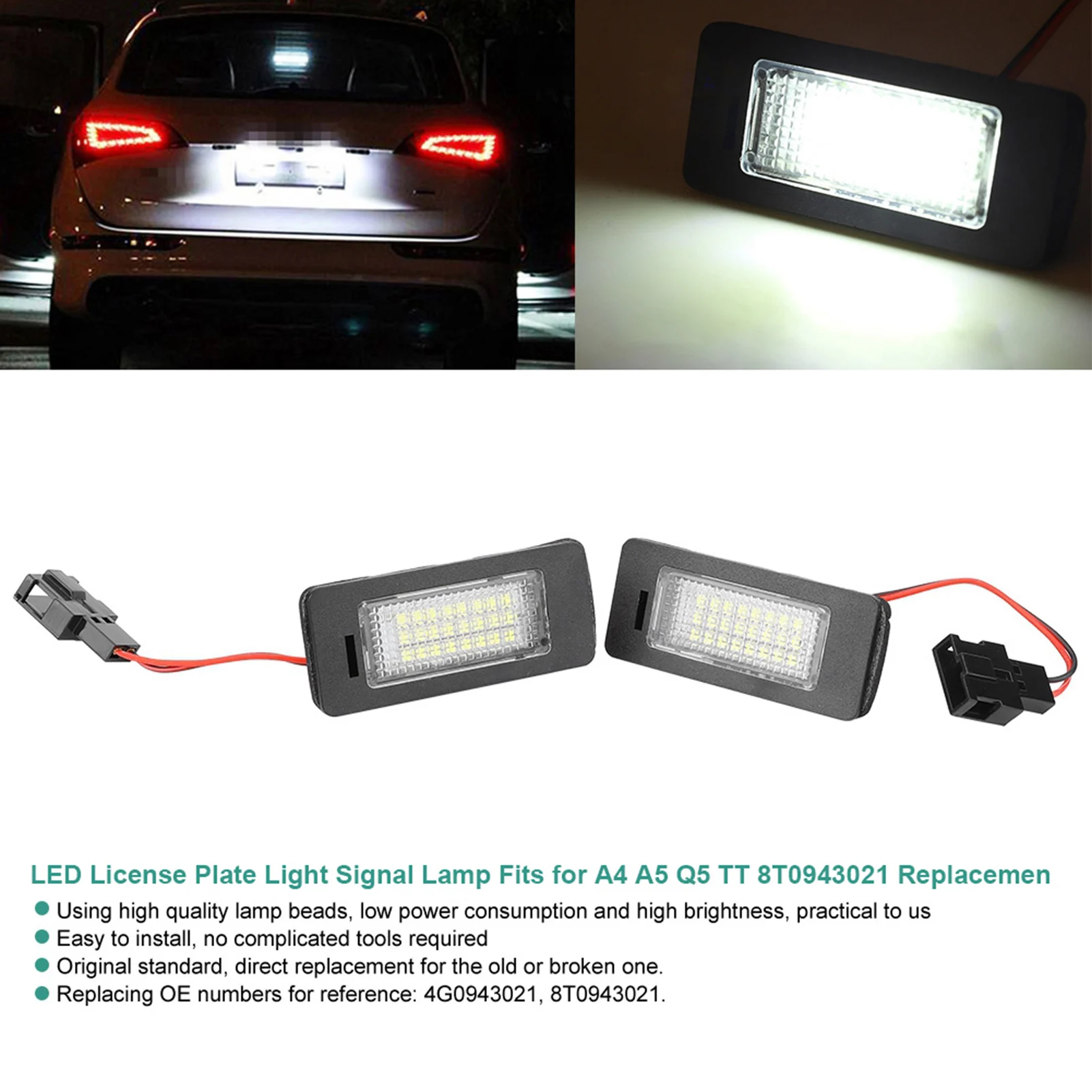 8T0943021 LED License Plate Light Signal Lamp Fits for     8T0943021 Replacement LED License Plate Light LED Signal Lamp