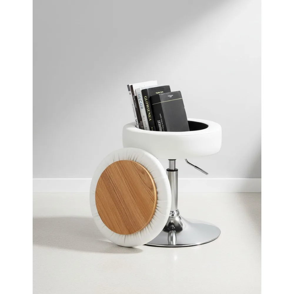 

Adjustable Swivel Vanity Stool - 360° Rotating Storage Ottoman Chair with Tufted Seat for Living Room Bedroom, White