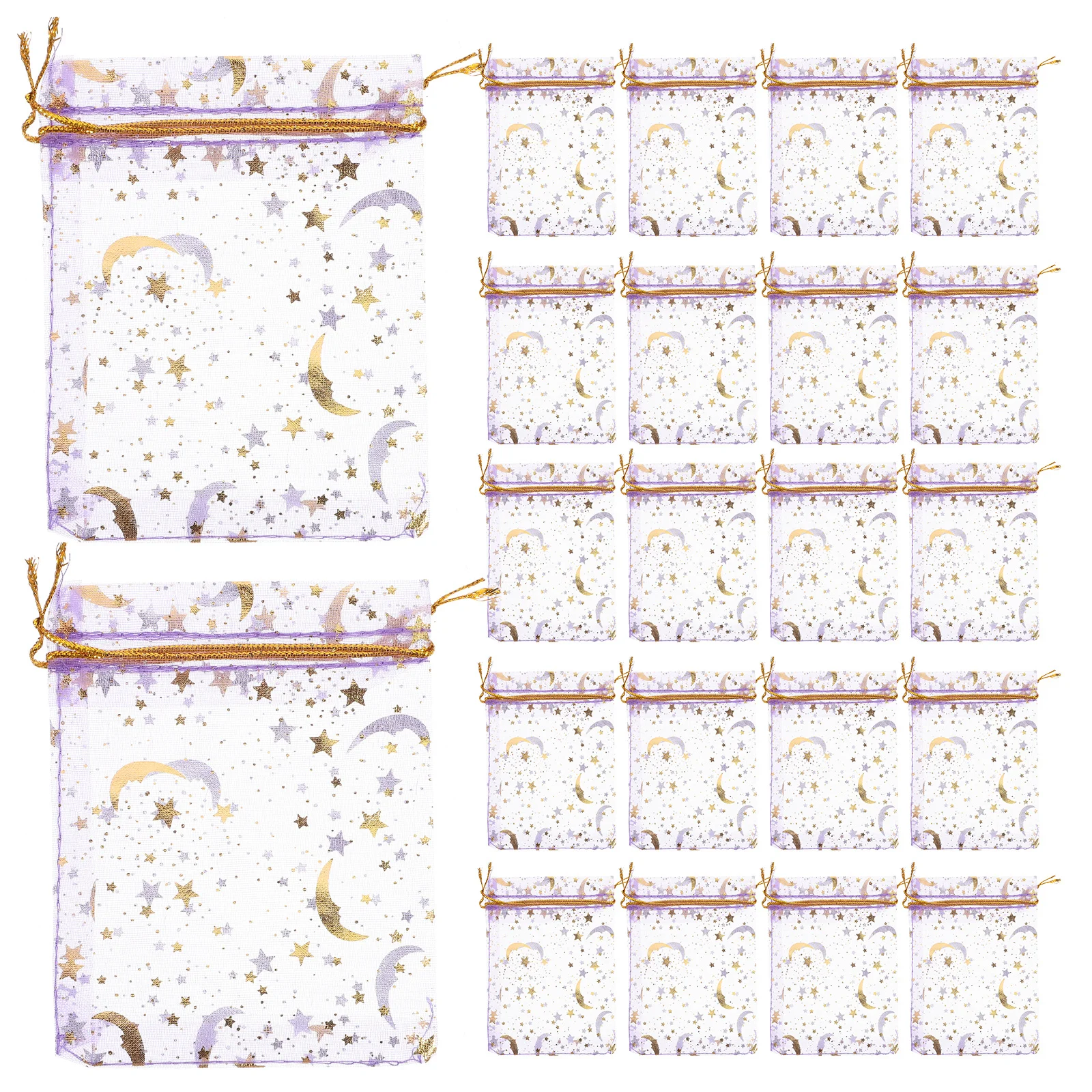 

50Pcs Moon Star Metallic Organza Bags Jewelry Storage Drawstring Pouch Small Mesh Candy Favor Bags for Gift Packaging