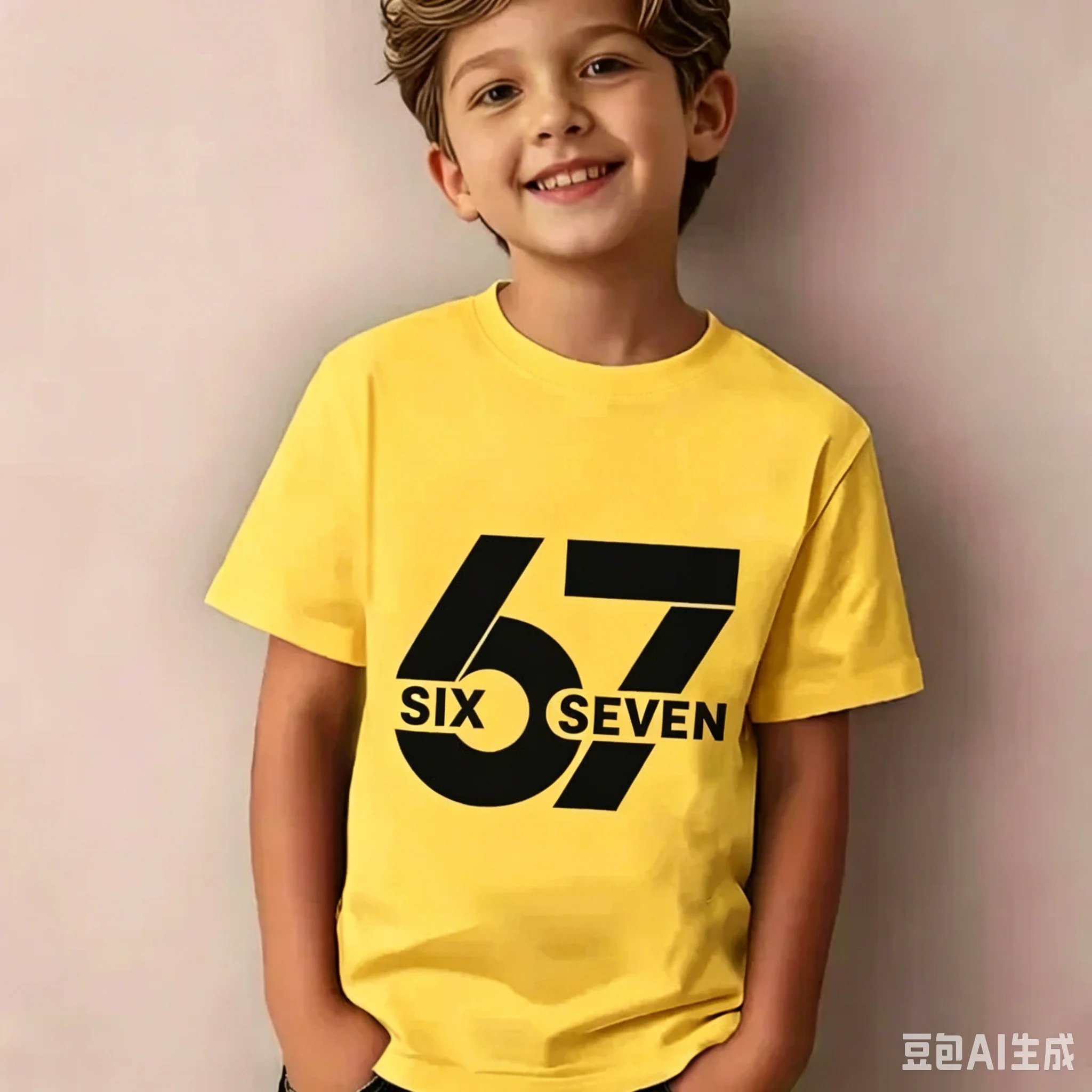 67 Pixel Cartoon-Charakter Baumwoll-T-Shirt, Jungen Mädchen Harajuku Streetwear Print Kurzarm-T-Shirt, Trendiges Lässiges Kinder-Oberteil – Detail 7