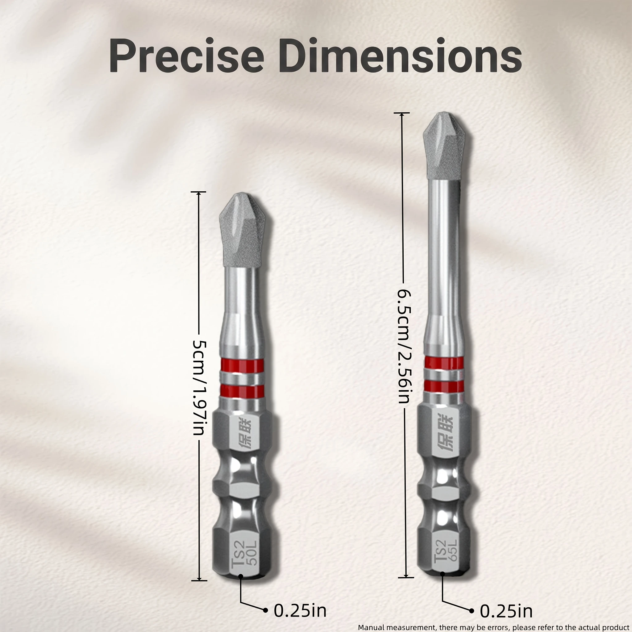 2pcs PH2 Diamond Anti-Slip Screwdriver Bits Set, 50mm+65mm, S2 Steel Strong Magnetic Drill Bits, Fit 1/4