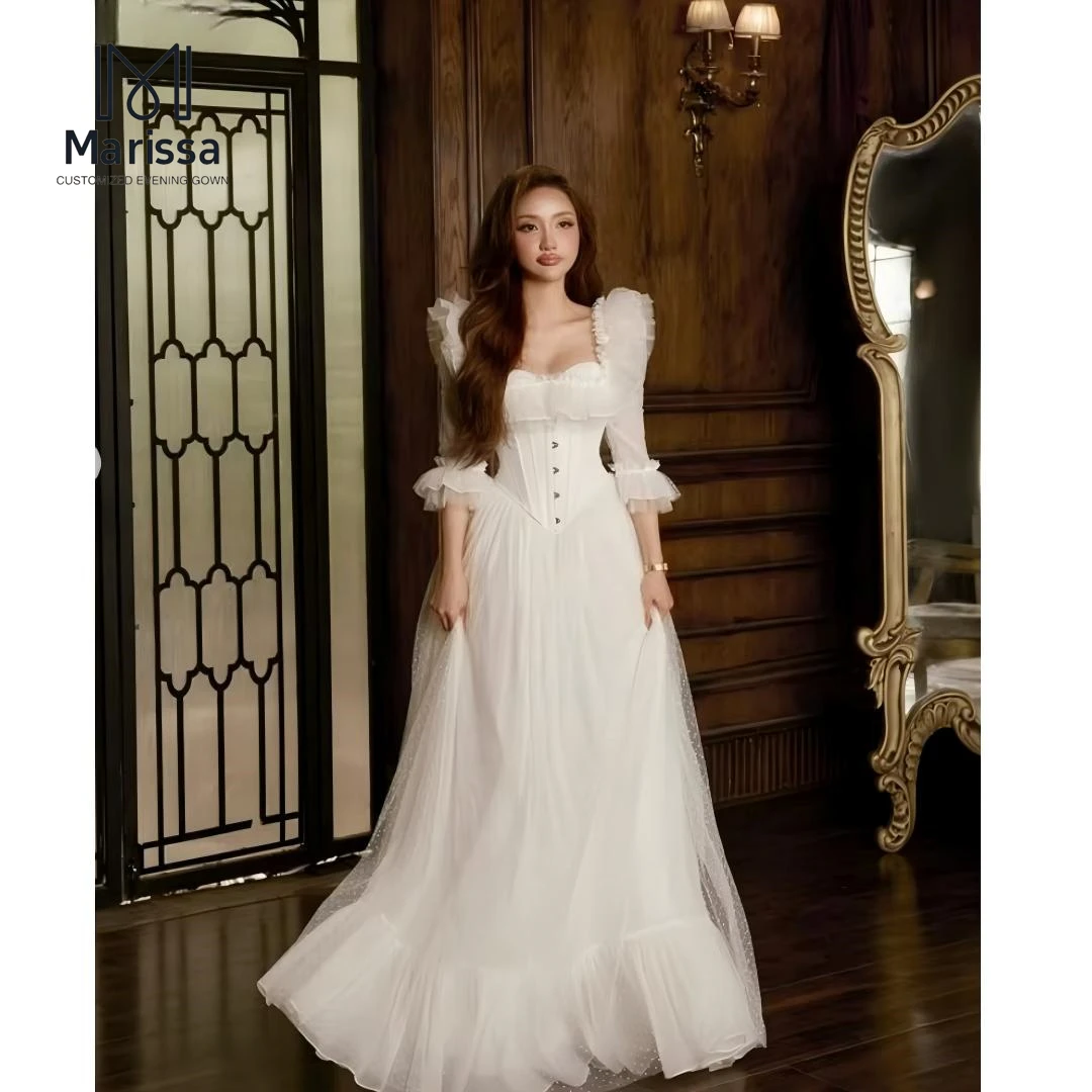 

Marissa A Line Tulle Prom Dress Elegant White Elegant Women's Dresses for Wedding Party Dress Customized Ball Gowns Evening Gown