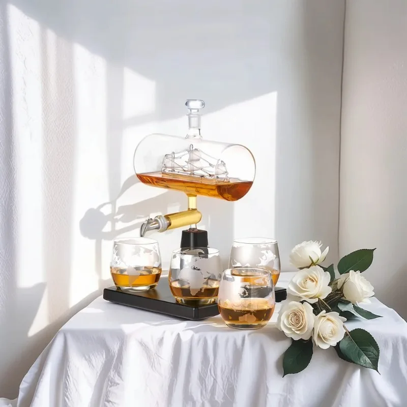 

Sailing decanter Special-shaped decanter smooth sailing Stainless steel faucet wine set Wine dispenser with switch