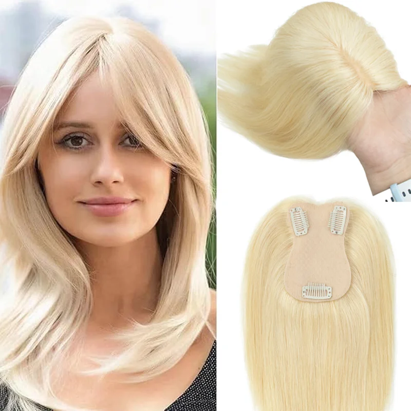 100% Natural Human Hair Toppers With Clips Machine Remy High Quality One Piece Toppers for Women Daily Thin Hair Daily Use