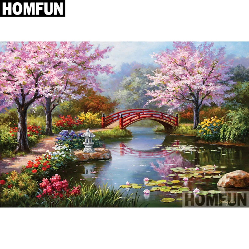 

HOMFUN Diamond Painting "River Bridge" DIY 5D Diamond Embroidery Sale Full Set Rhinestone Cross Stitch Home Decor A06392