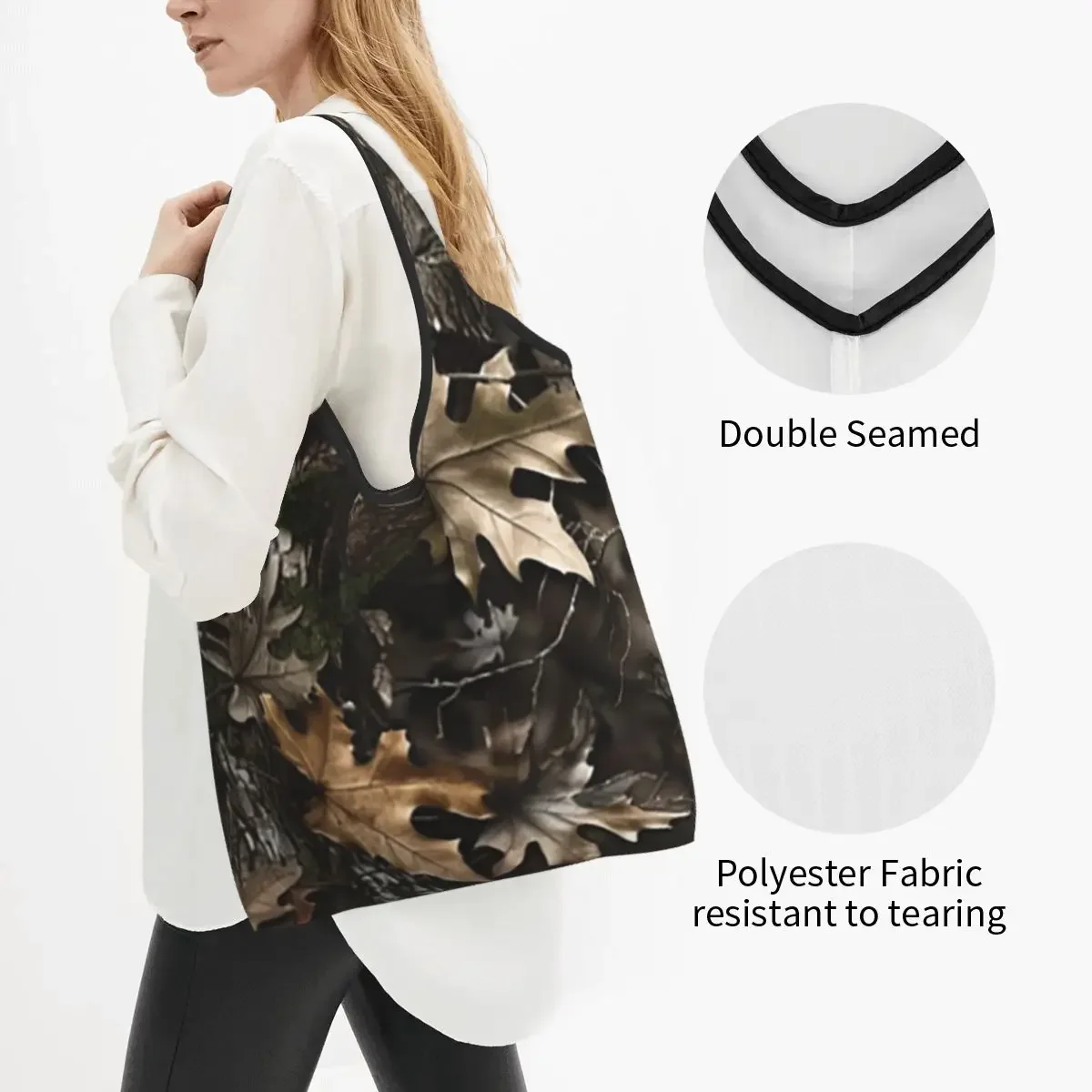 Real Tree Portable Tote Shopping Bags Large Capacity Shopper Bag Grocery Handbag Shoulder Bag