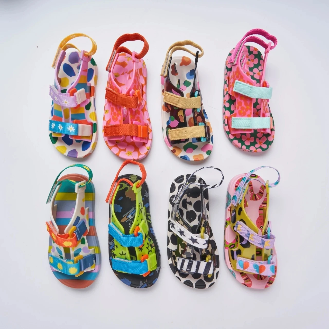 미니 멜리사 여름 어린이 샌들, 단추 스포츠 캐주얼 신발, 인쇄 대비 로마 비치 슈즈 