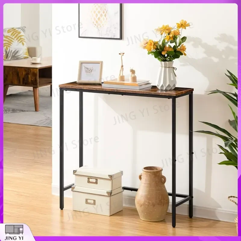 Adjustable Console Sofa Table Modern Wooden Panel Thin Metal Design Living Room Home Sofa Desk for Small Spaces Office Study