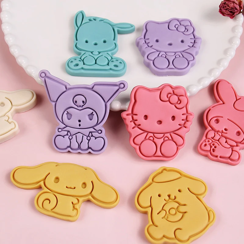 Kawaii Sanrio Cookie Molds Hello Kitty Cinnamoroll Kuromi Cutters Plastic Stamp Diy Fondant Cake Decorating Tools Sugar Mould