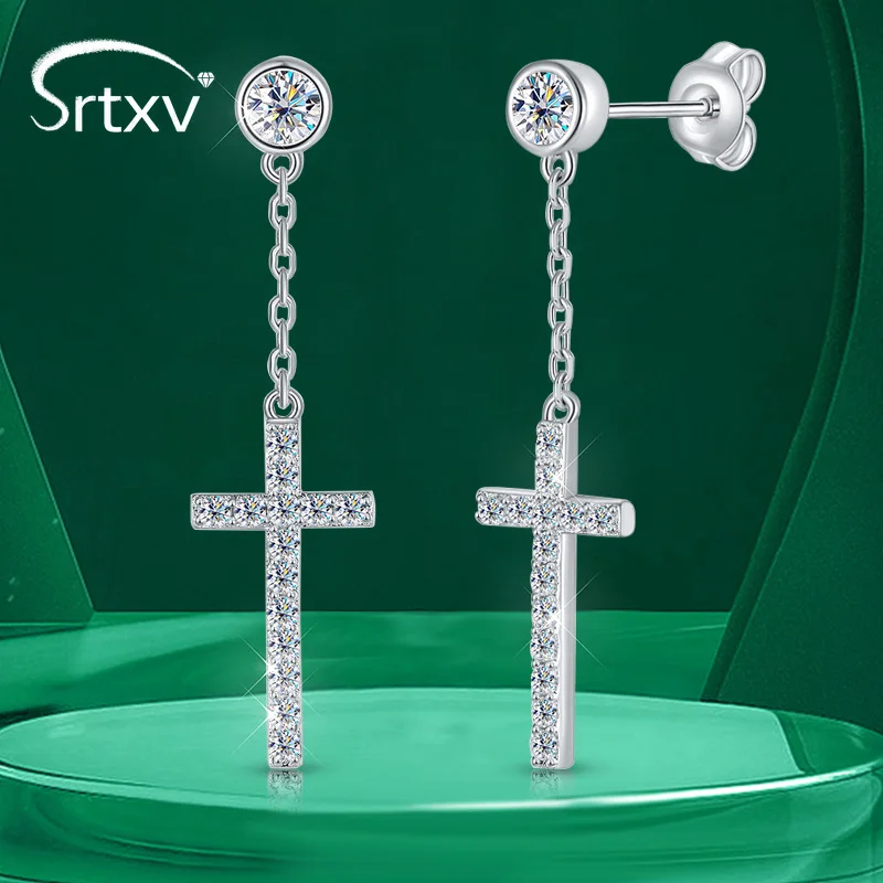 

Full D Color Moissanite Cross Drop Earrings for Women S925 Sterling Silver Plated 18K Bubbles Earring Wedding Party Gift Jewelry