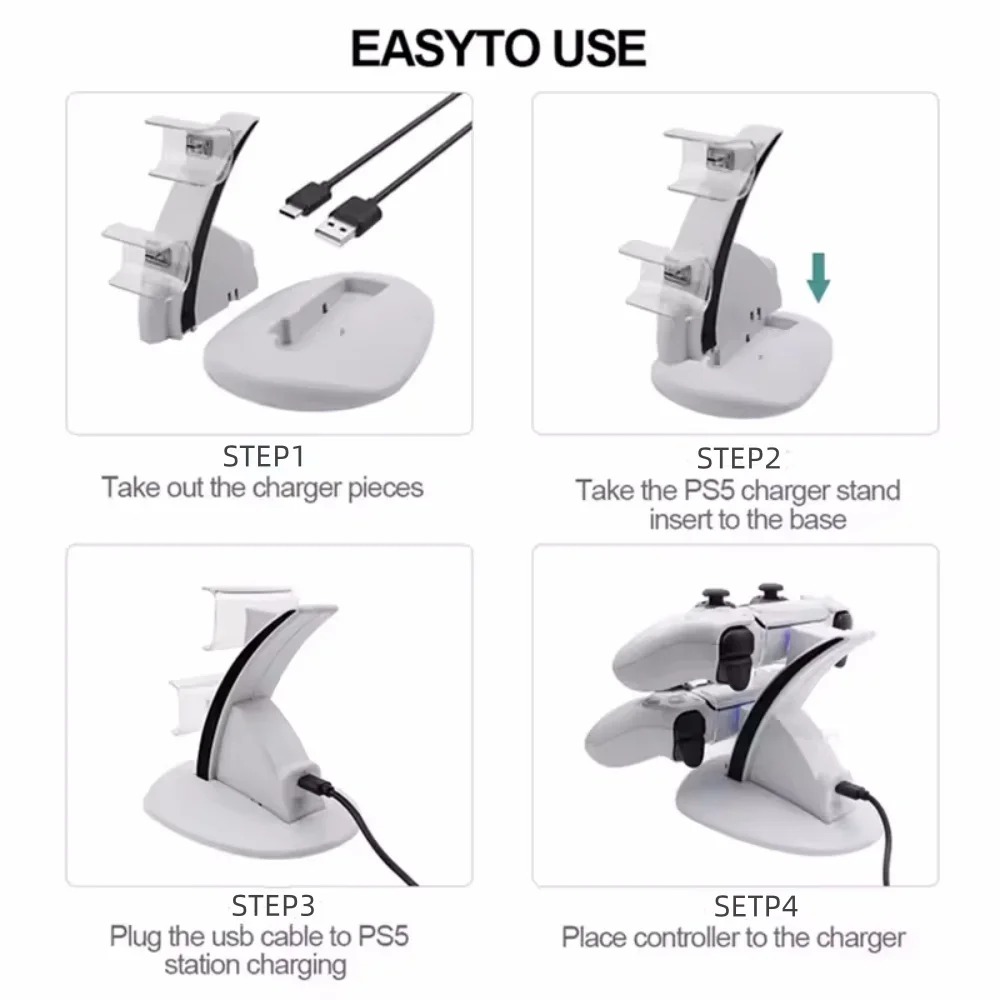 محطة شحن سريعة مزدوجة لوحدة التحكم اللاسلكية PS5 Gamepad Type-C قاعدة شاحن LED لملحقات PlayStation 5 #5