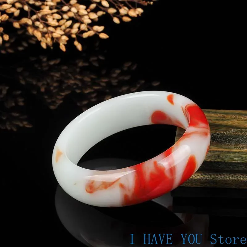 Women Natural Jade Bracelet Hetian Chicken Blood Floating Gobi Jade Ethnic Jewelry Bangles