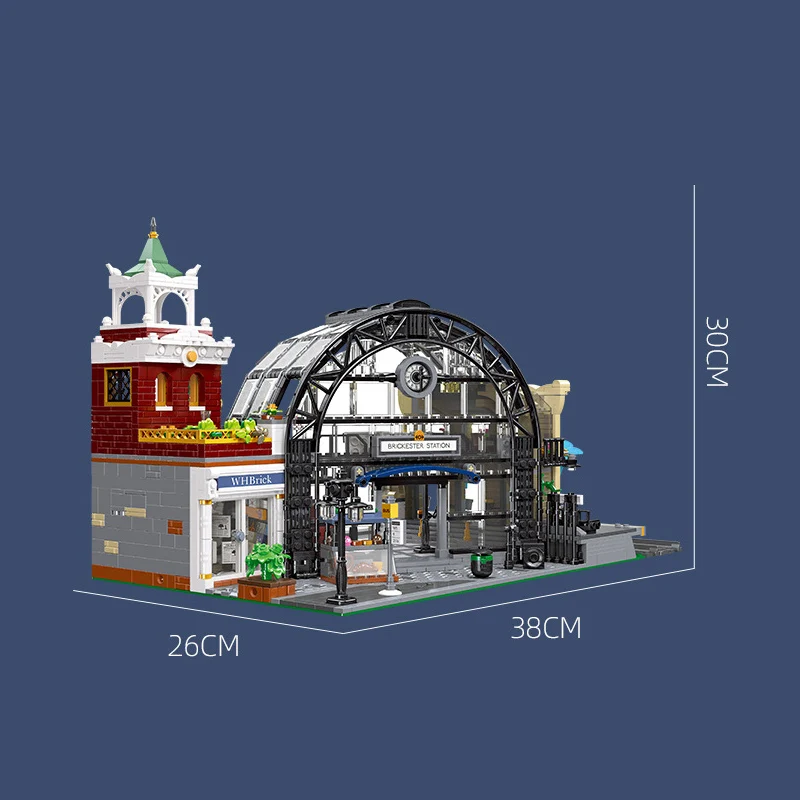 MOC Idea Street View City Estação Ferroviária Blocos de Construção, Modelo de Construção Tijolos, Brinquedos para Crianças, Presente de Aniversário, Em Stock