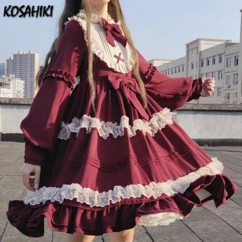 日本のロリータレースのパッチワークドレス,原宿の女の子のコスプレ,フリル付きグランジドレス,カワイイパーティードレス,春,2022