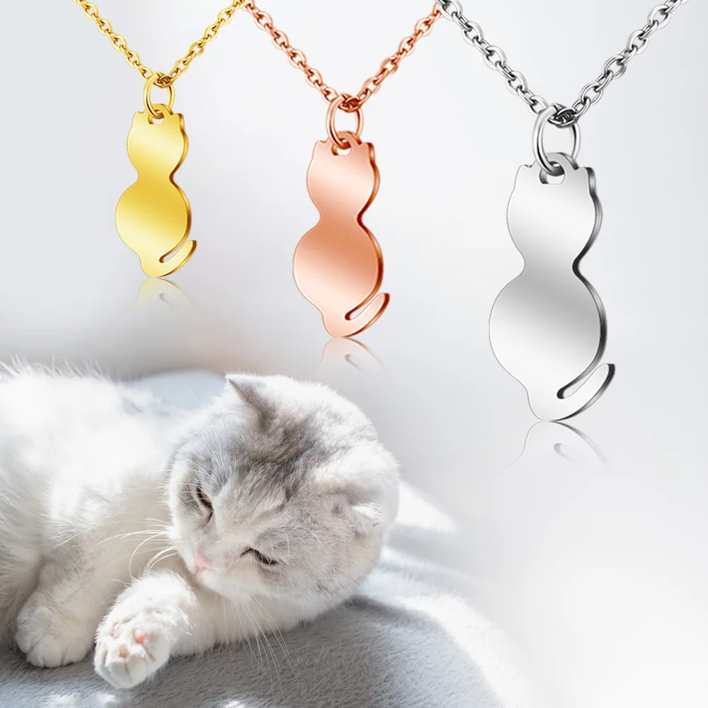 

2025 Fashion new animal kitten three-color necklace engraved stainless steel clavicle chain pendant for girlfriend gifts
