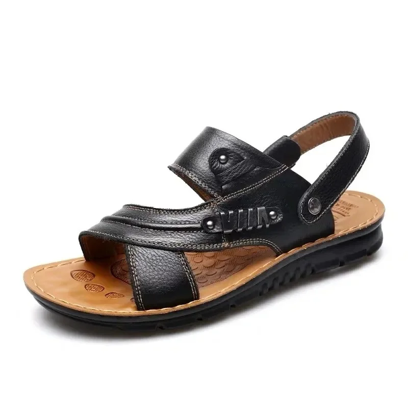 Summer Mens Beach Shoes PU Leather Non-slip Male Slippers Breathable Two Uses Men sandals Designer Sandals Large size Sandalias
