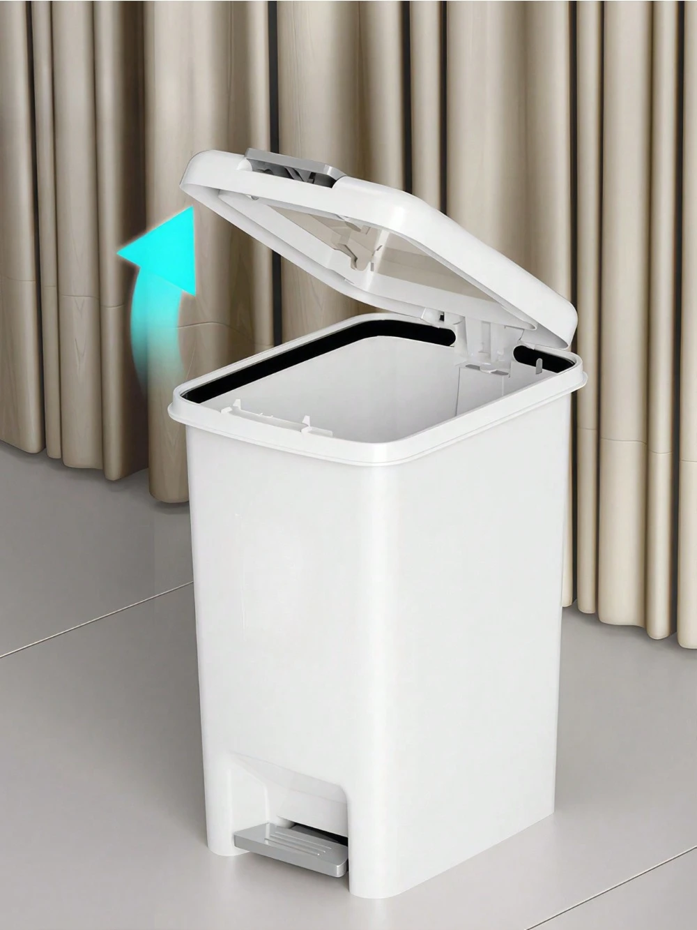 Plastic Foot Pedal Trash Can for Use in Bathroom, Kitchen, Living Room, Dorm, Office Trash Bin