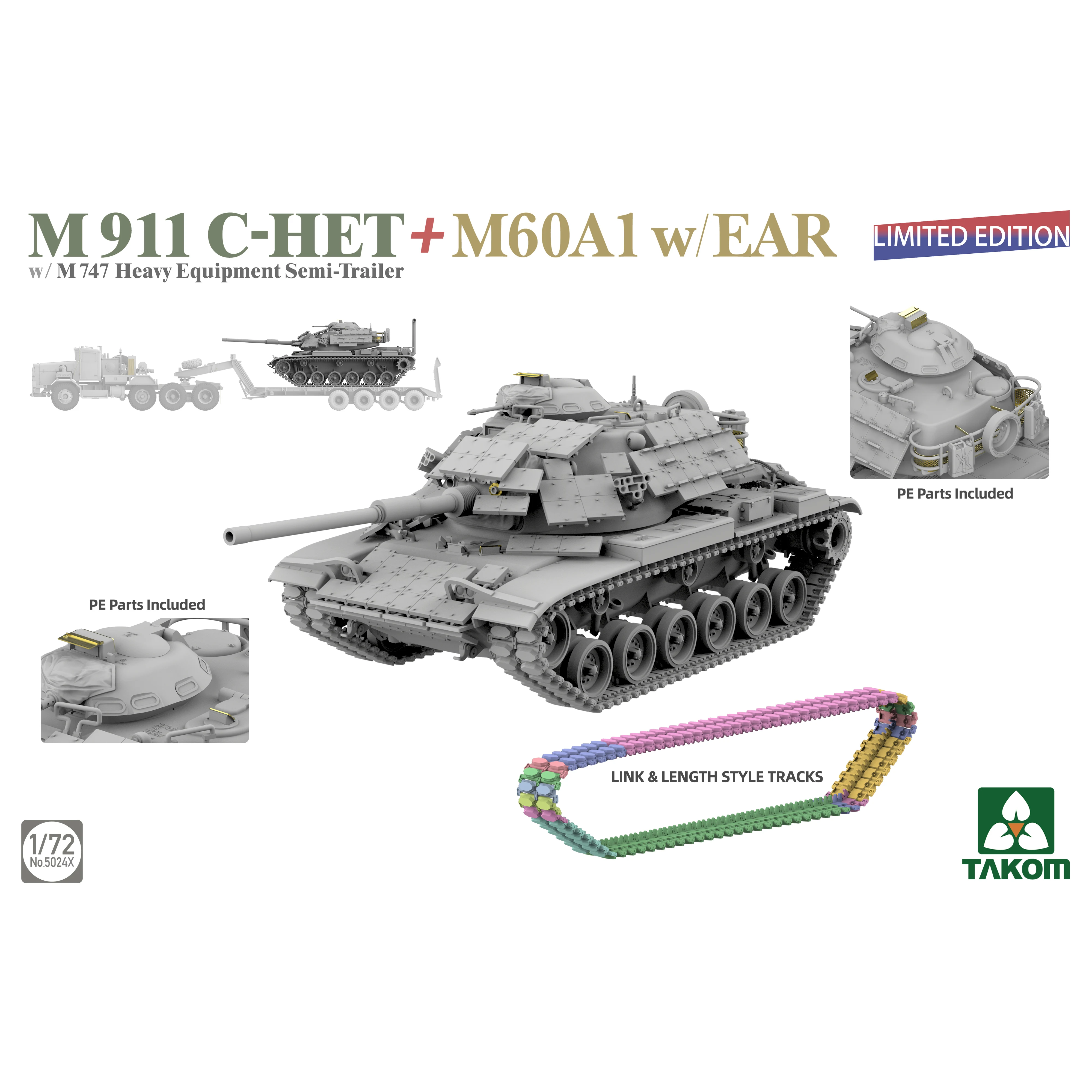 TAKOM 5024X 1/72 M911 C-HET Panzerplatte Transporter + M60A1 Panzer, Militär-Montagemodellbausatz DIY-Spielzeug, Sammlungsgeschenk