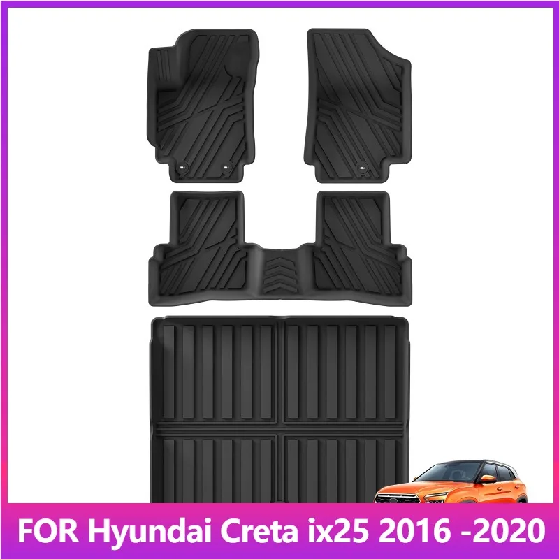 

for Hyundai Creta ix25 2016 -2020 (Fuel Version only) TPE 3D Car Floor Mats Cargo Liner Trunk Pad Waterproof All Weather Black