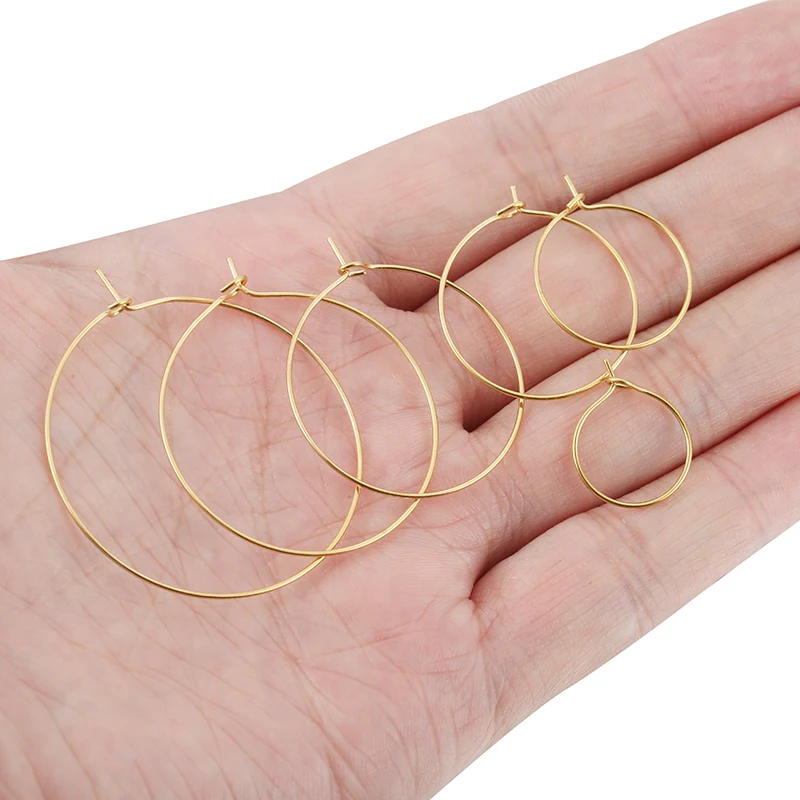 20pcs/lot 15-40mm Gold Stainless Steel Big Circle Wire Hoops Loop Earrings for DIY Dangle Earrings Jewelry Making Supplies Bulk