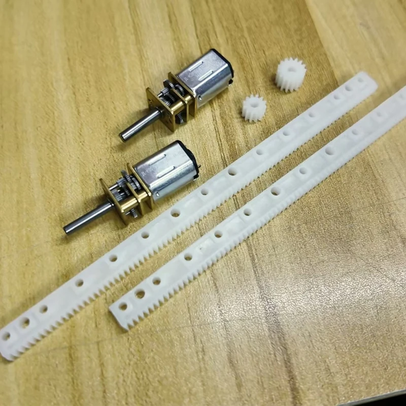 2 pcs of N20 reduction motors + 2 pcs of 0.5 module 125mm plastic racks, with 2 pieces of 3MM D-bore gears as a gift