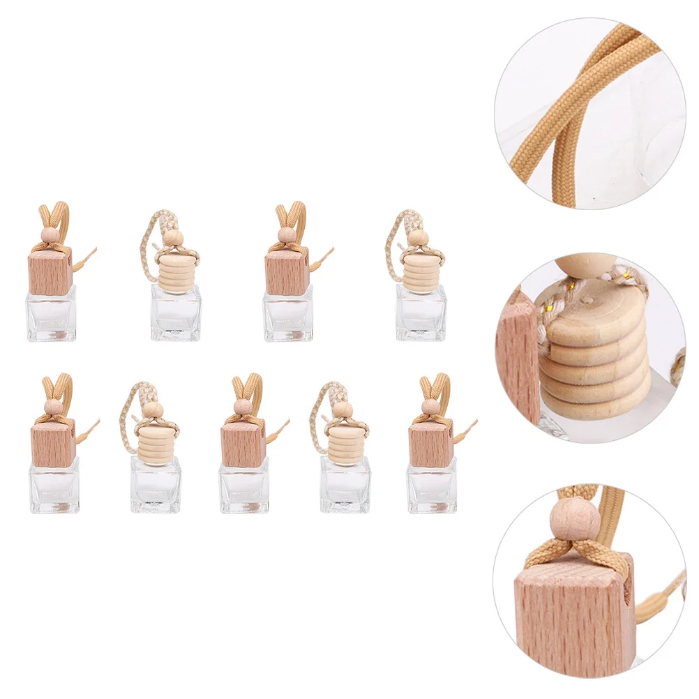 

9Pcs Hanging Perfume Bottle Refillable Aromatherapy Diffuser Car Mirror Pendant Durable Wood Cap Relaxing Scent