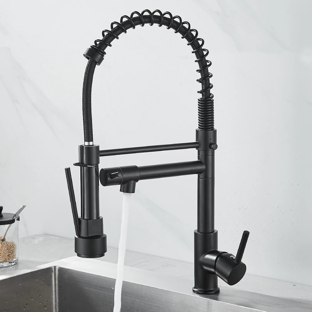 

High End Black Brass Kitchen Faucet Magnetic Suction Design Dual Function Single Handle Cold And Hot Dual Control Sink Faucet