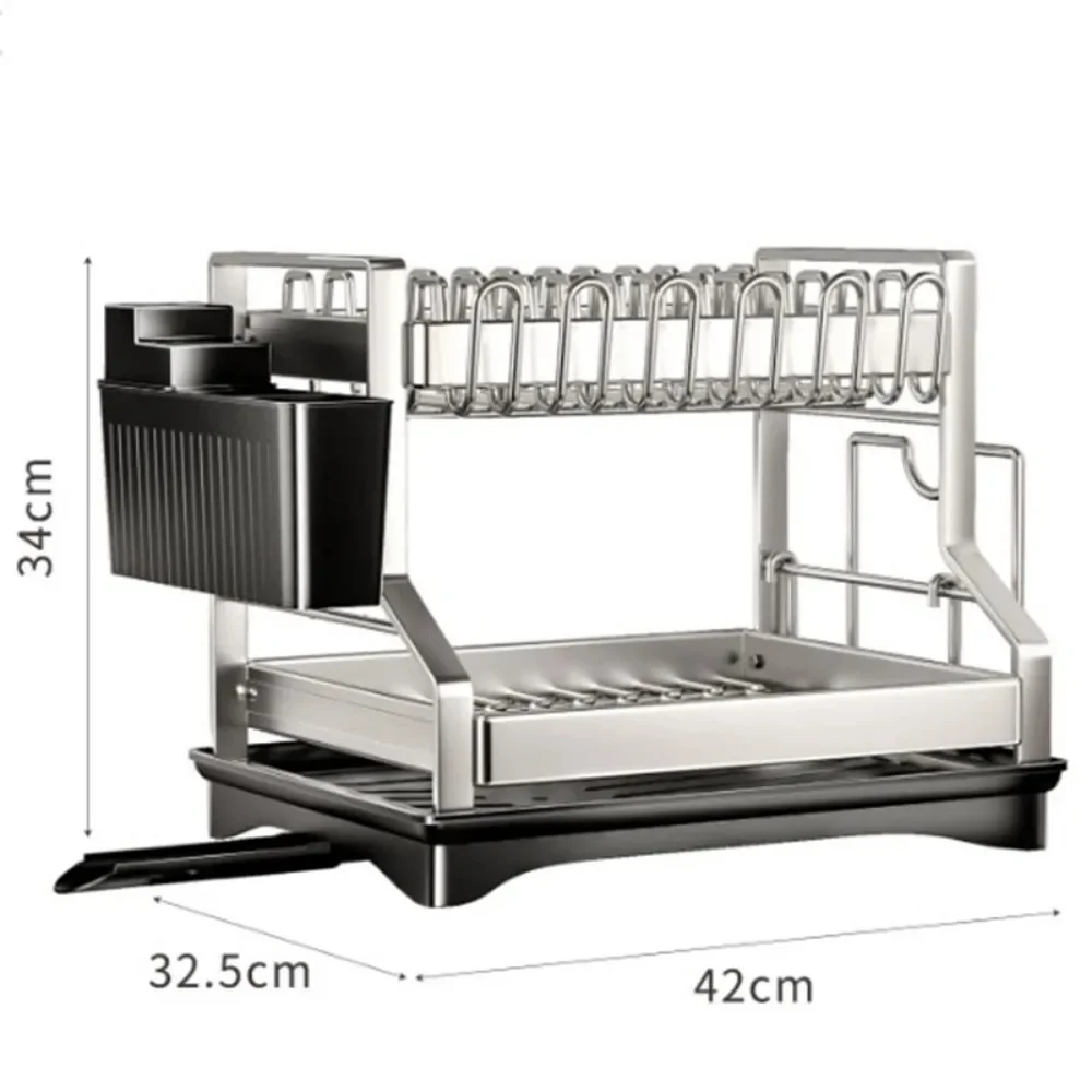 Kitchen Organizer 2 Tier Dish Drying Rack Utensils Storage Rack Bowls Knife Fork Pot Holder Countertop Dinnerware Drainboard