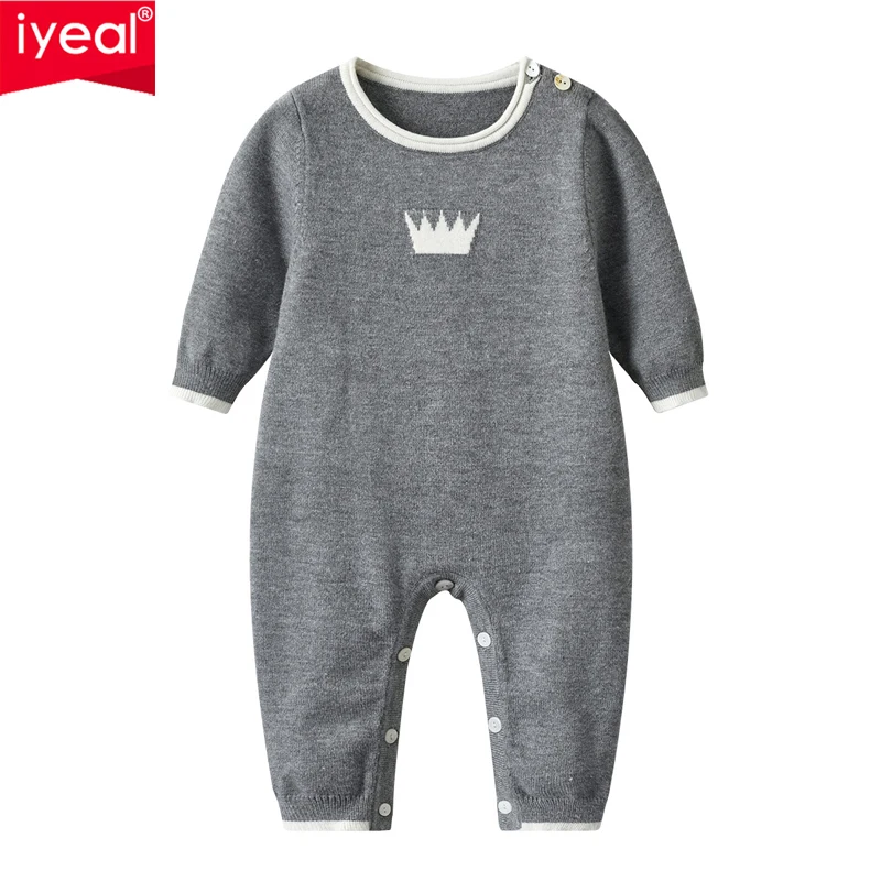 

IYEAL Infant Baby Girl Boys Knitted Clothes Long Sleeve Crown Knitted Romper Jumpsuit Autumn Winter Sweater