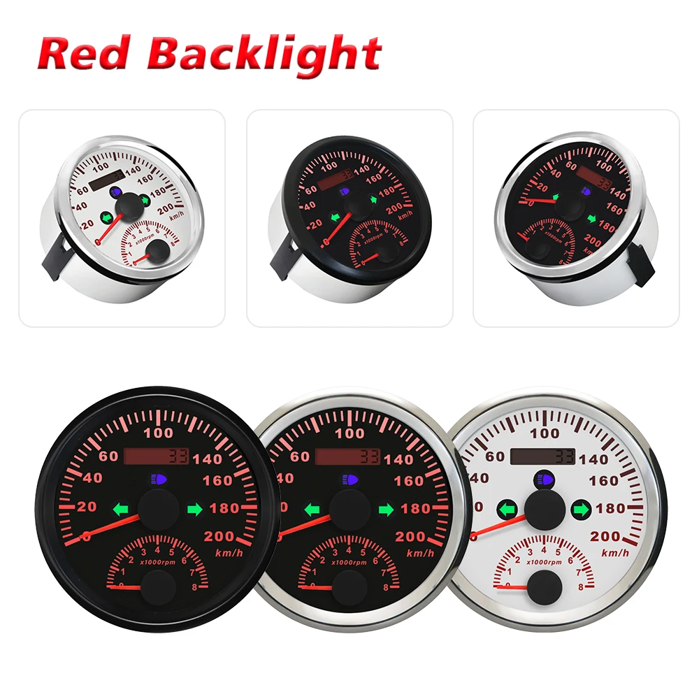 Rhaxel 85mm GPS Speedometer 0-200km/h With Tachometer 0-8000RPM With Backlight 12V for Car Motor Racing