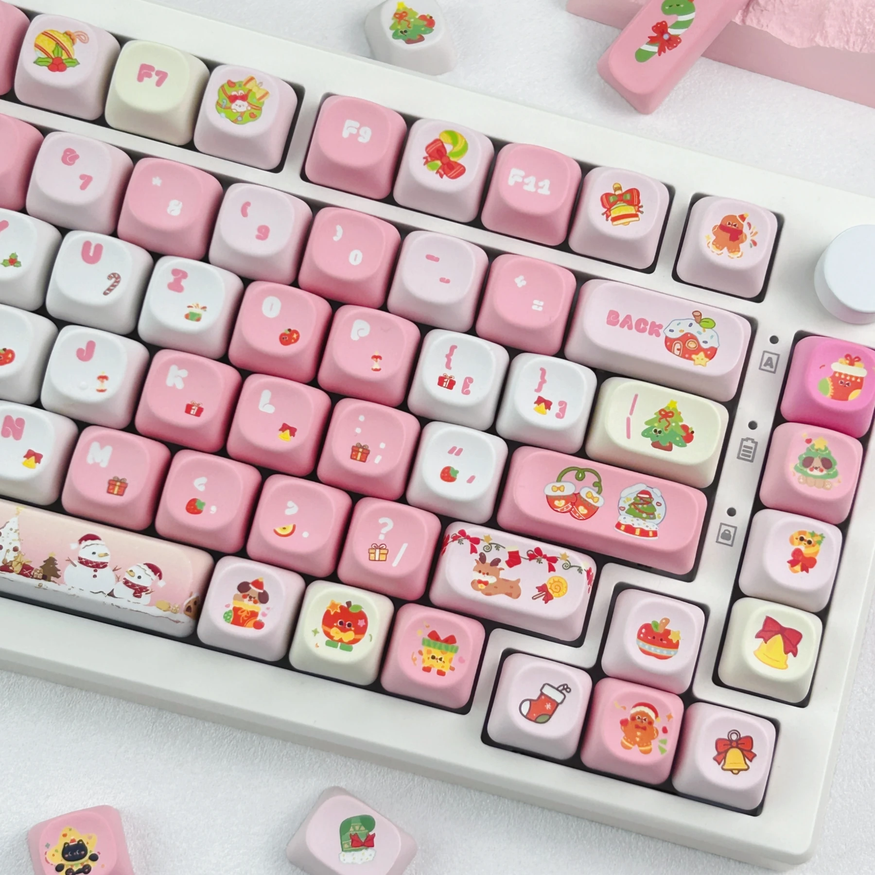 MAIMOOO Pink Christmas Keycap MOA Cherry Profile PBT Custom Korean Russian Thai Cute Keycaps for Mechanical Keyboard Xmas Gifts