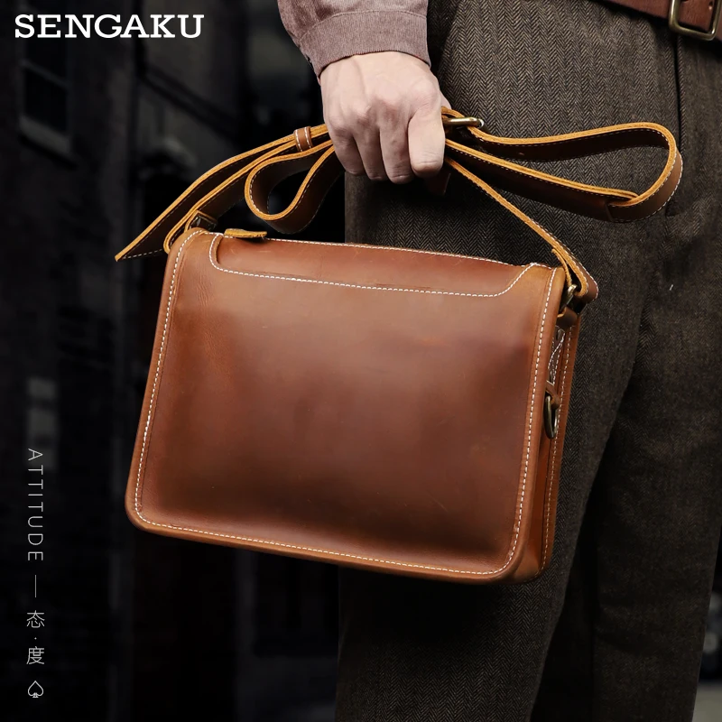 Fashion Men's Shoulder Bag Genuine Leather Crossbody Messenger Bag Portable Cross Body Pack Travel School Male Bags