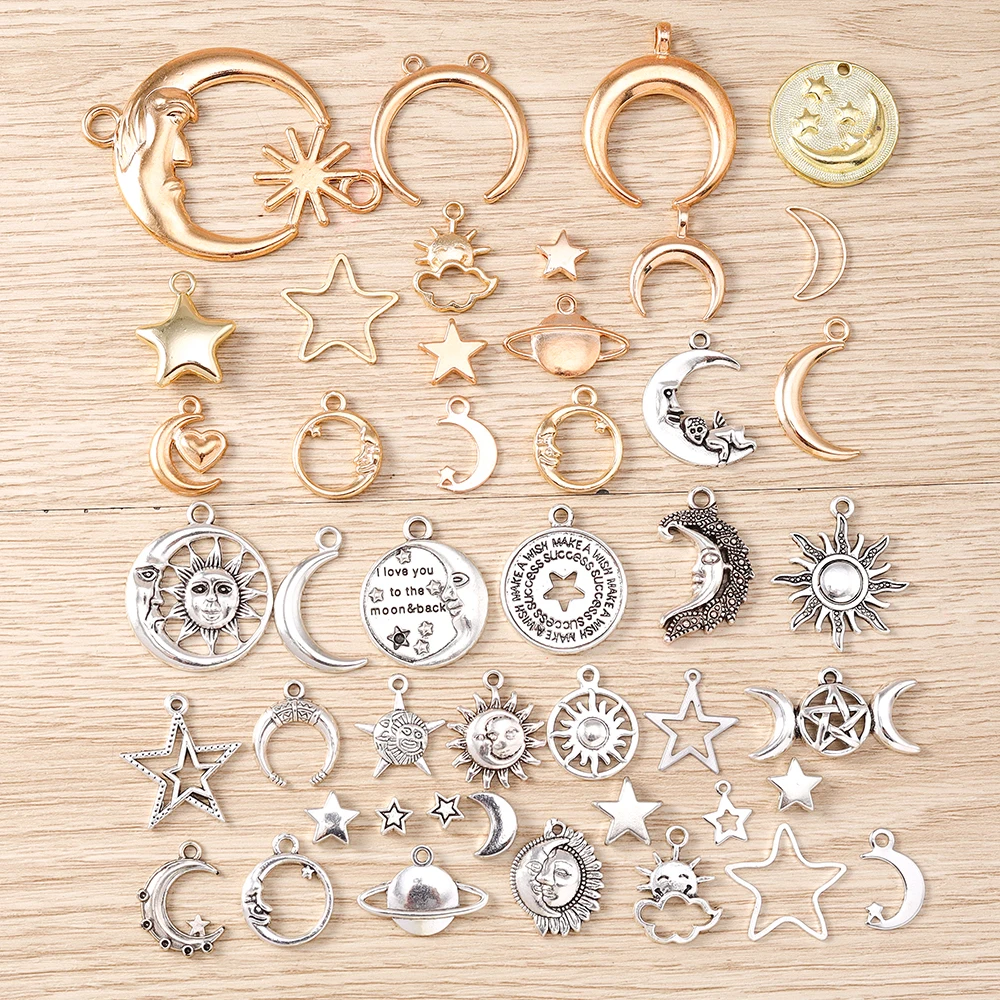 Tusember 10 Stück 28 x 34 mm niedliche Mond-Anhänger aus Legierung für die Schmuckherstellung, Halskette, Ohrringe, Armband, DIY, handgefertigtes Kunsthandwerk – Detail 1