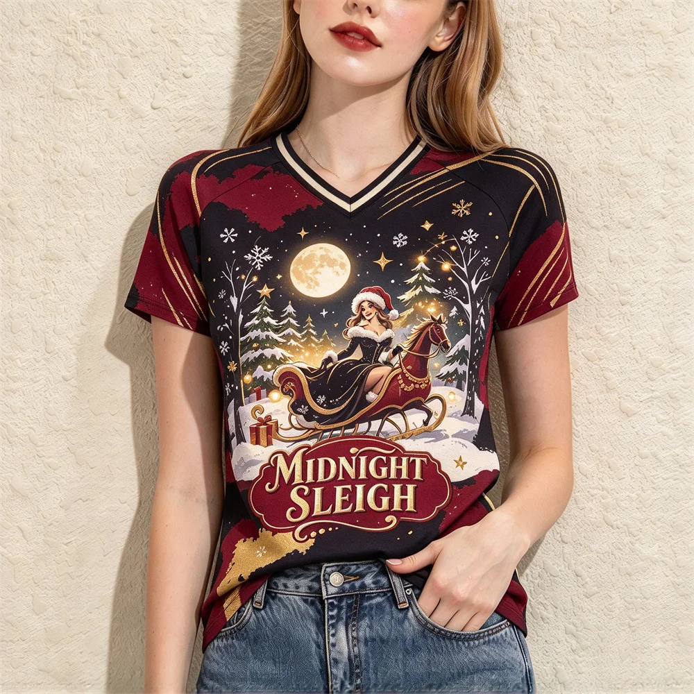 Women Vintage Christmas Raglan Tee V-neck Short Sleeve Plaid Women's T-shirts Xmas Cabin Print T-shirt Casual Holiday Daily Tops