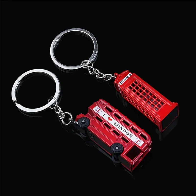 London Red Bus Key Chain with Charm Pendant